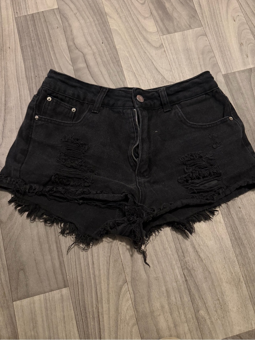 SHEIN Black Distressed Frayed Denim Shorts